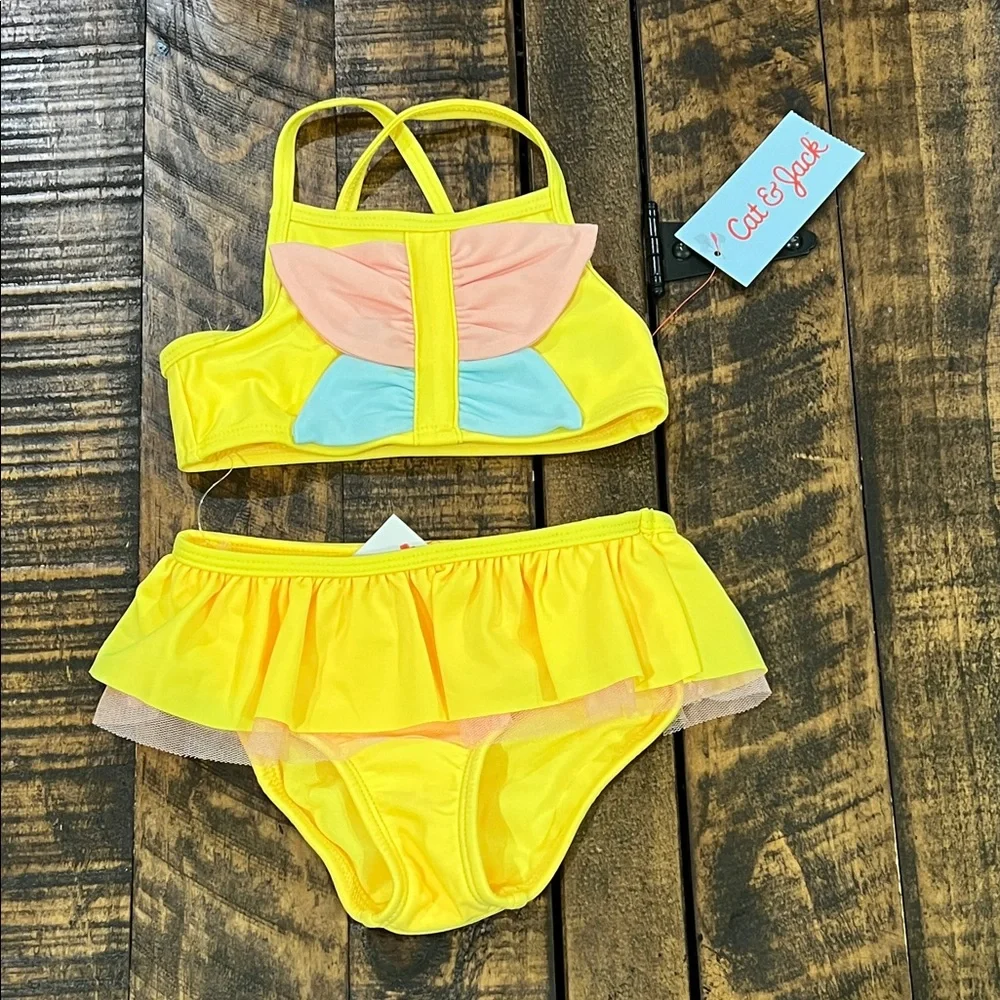 Cat & Jack Yellow Bikini with Pink and Blue Accents